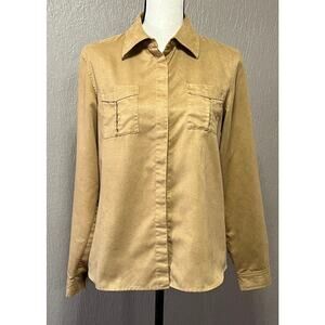 Liz Claiborne Women's Faux Suede Shirt Button Up Brown Light Academia Medium